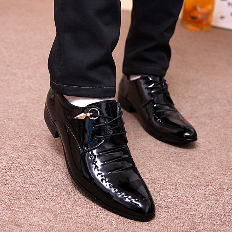 Men's Pointed Toe PU Lace-Up Closure Luxury Formal Wear Shoes