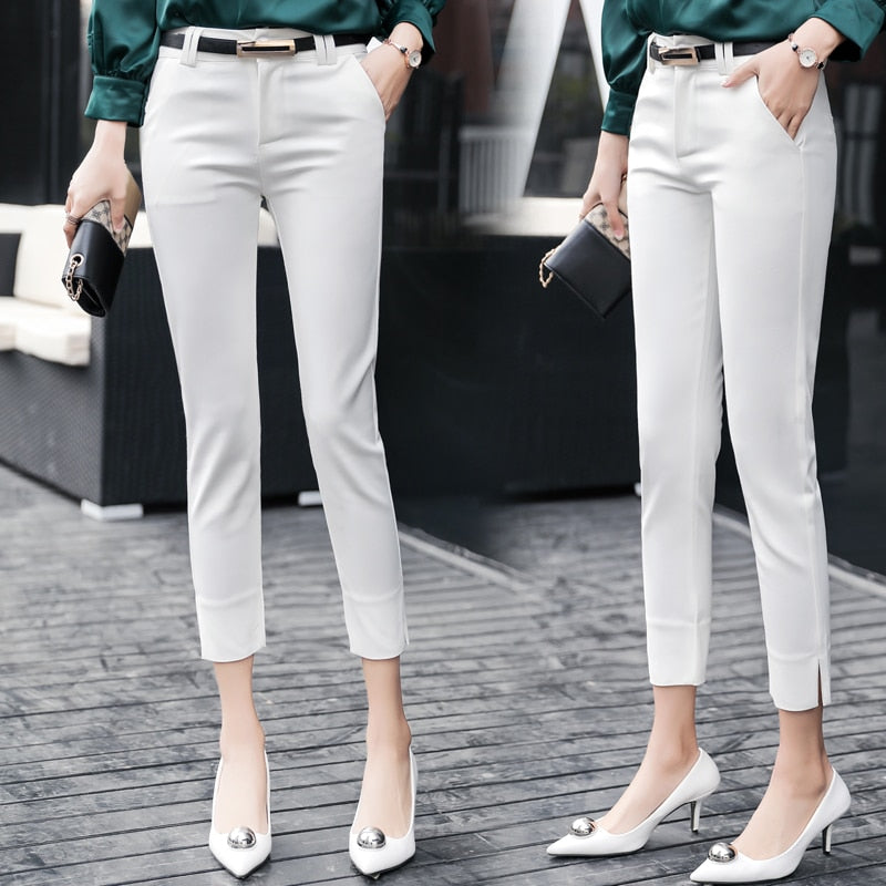 Women's Cotton High Elastic Waist Closure Ankle Length Solid Pant