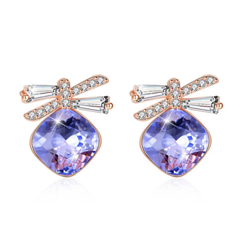 Women's 100% 925 Sterling Silver Crystal Trendy Stud Earrings