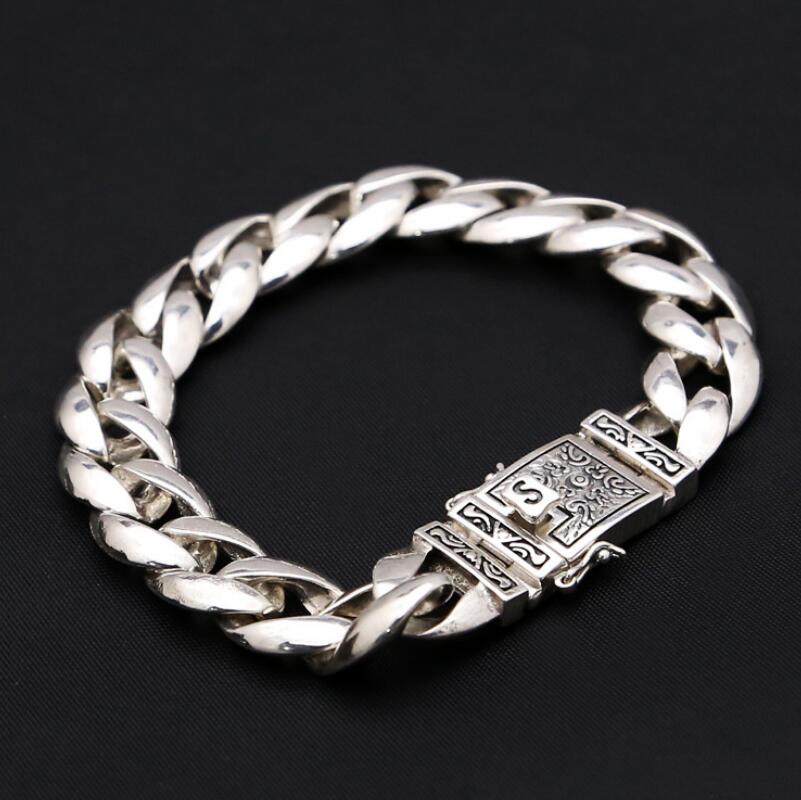 Men's 100% 925 Sterling Silver Geometric Link Chain Bracelet