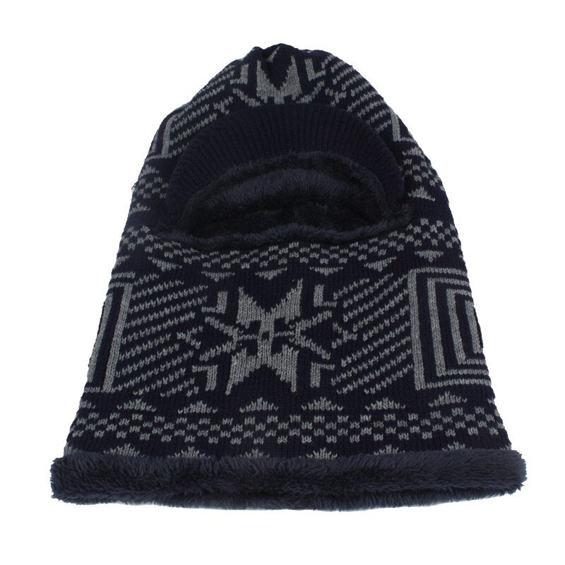 Men's Acrylic Knitted Printed Hat With Winter Wear Neck Scarf