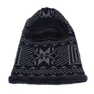 Men's Acrylic Knitted Printed Hat With Winter Wear Neck Scarf