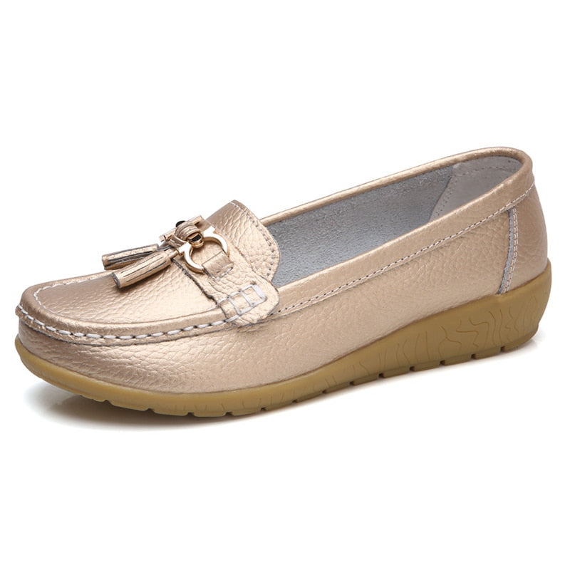 Women's Split Leather Round Toe Slip-On Casual Wear Flat Shoes