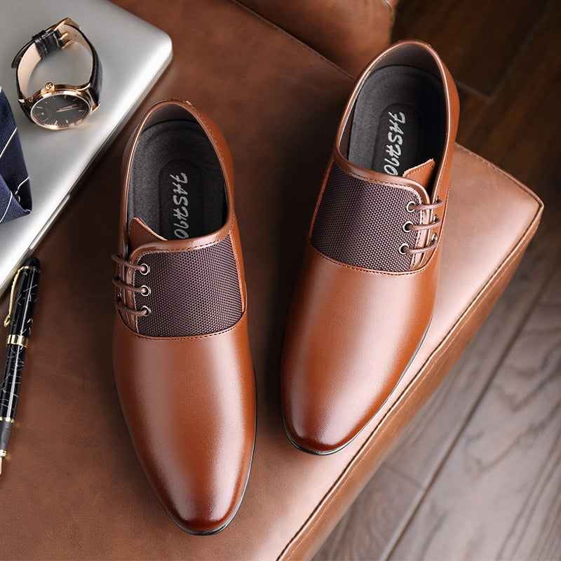 Men's PU Leather Pointed Toe Lace-Up Closure Formal Wear Shoes