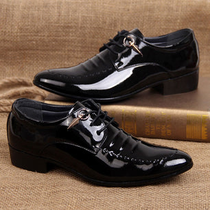 Men's Pointed Toe PU Lace-Up Closure Luxury Formal Wear Shoes