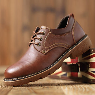 Men's Artificial Leather Round Toe Lace-up Closure Casual Shoes