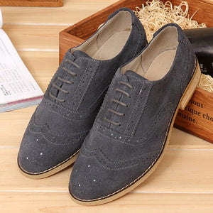 Men's Suede Pointed Toe Lace-Up Breathable Vintage Casual Shoes