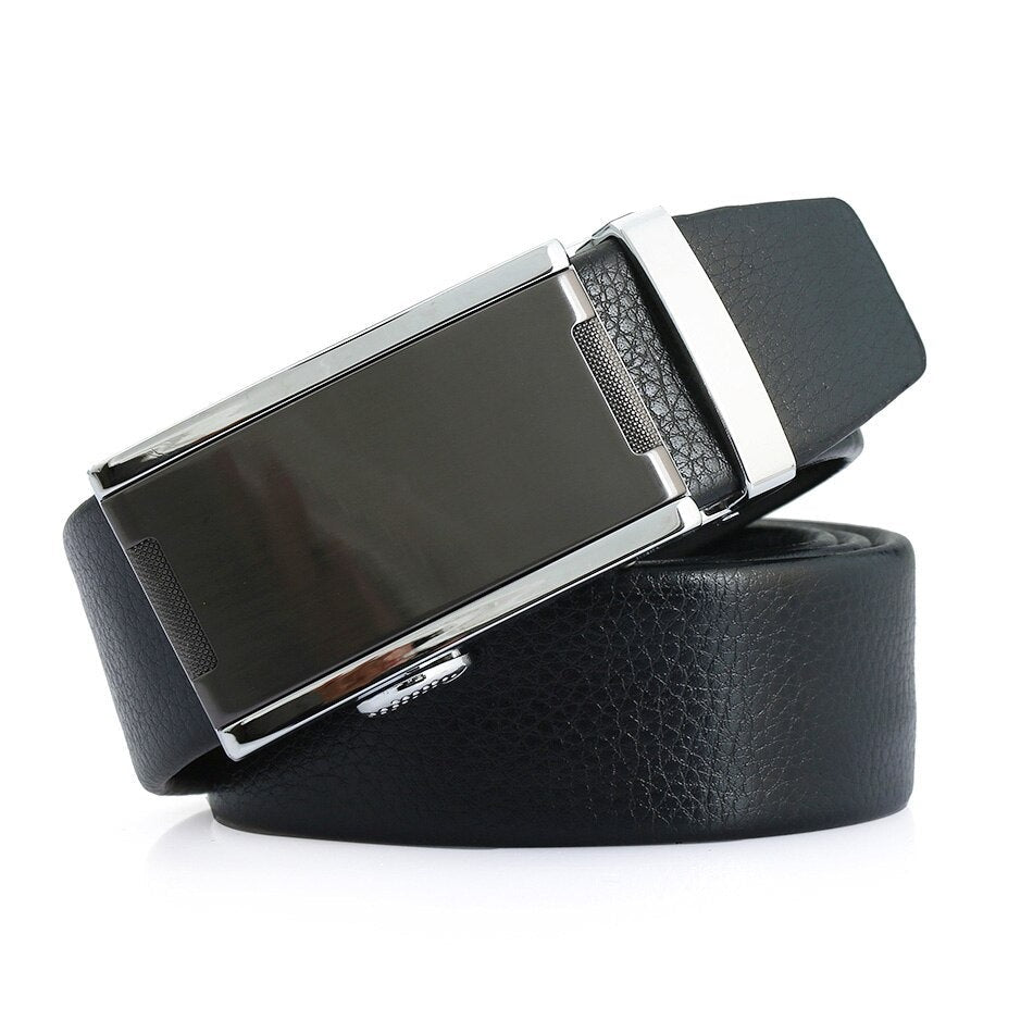 Men's Split Leather Buckle Closure Trendy Solid Pattern Belts