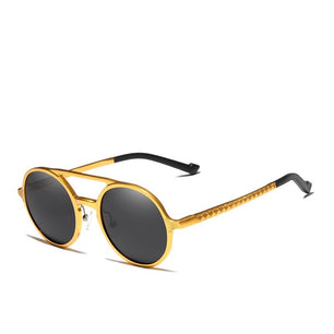 Men's Aluminum Polarized Round Pattern Steampunk Sunglasses