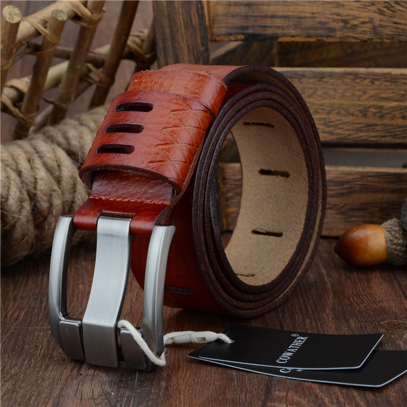 Men's Cowskin Genuine Leather Automatic Buckle Closure Belts