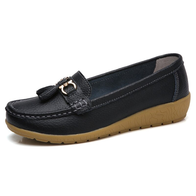 Women's Split Leather Round Toe Slip-On Casual Wear Flat Shoes