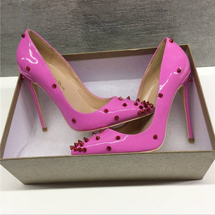 Women's Pointed Toe Rivets Pattern Pumps Thin High Heel Shoes