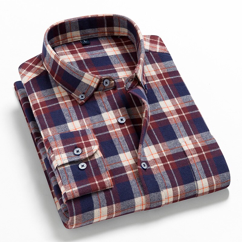 Men's 100% Cotton Single Breasted Full Sleeve Plaid Casual Shirt