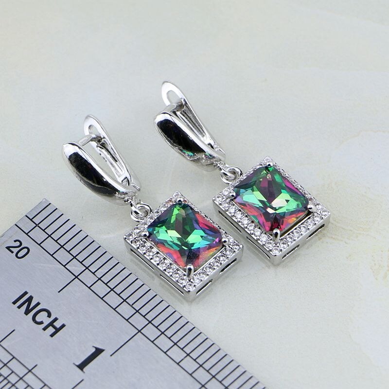 Women's 100% 925 Sterling Silver Square Zircon Trendy Jewelry Set