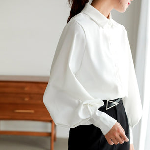 Women's Turn Down Neck Lantern Sleeves Office Wear Blouse