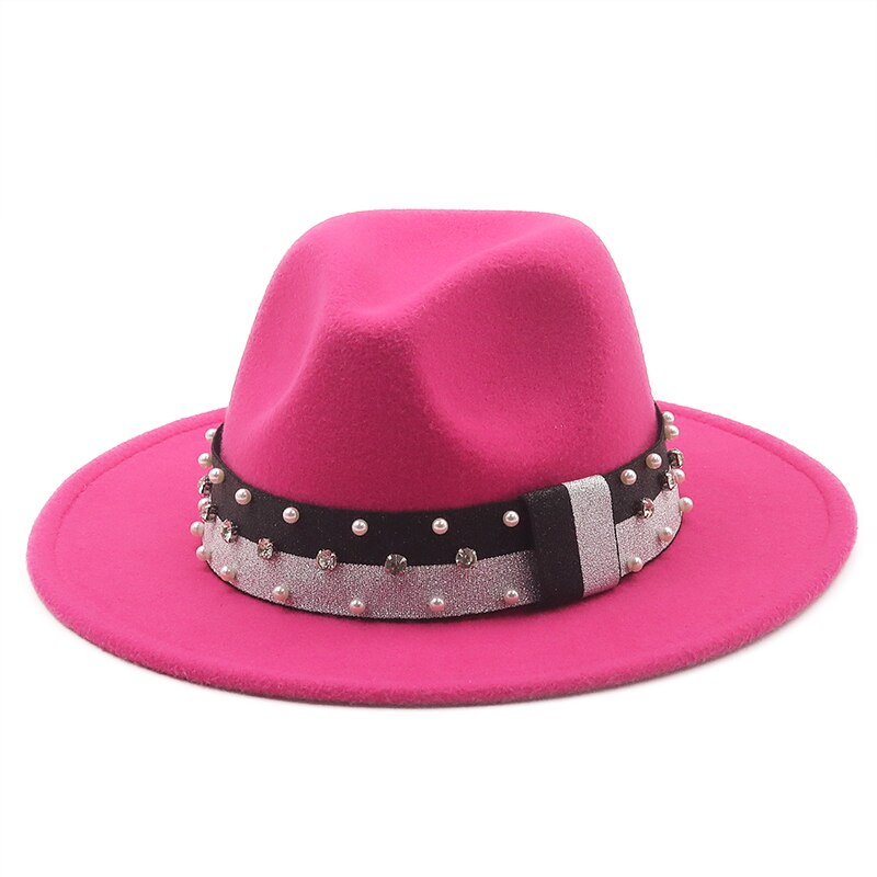 Women's Wool Ribbon Band Pearl Pattern Casual Wear Elegant Hat