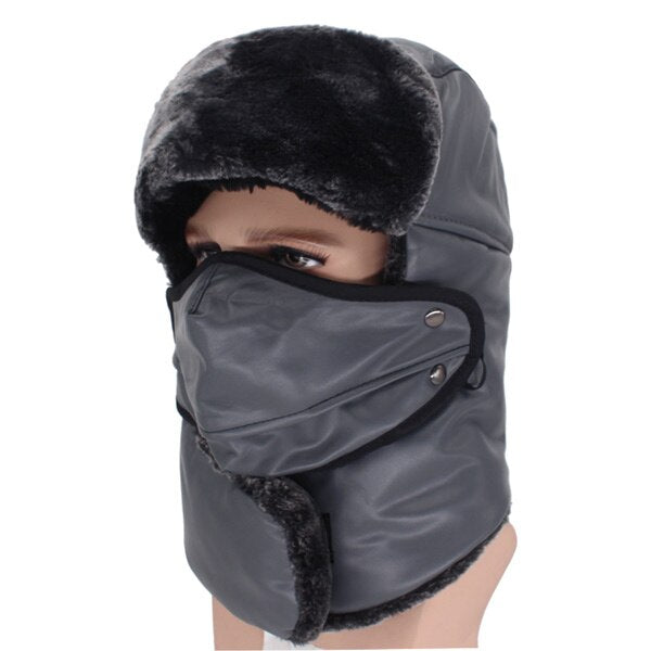 Men's Faux Leather Casual Wear Solid Pattern Winter Bomber Hat