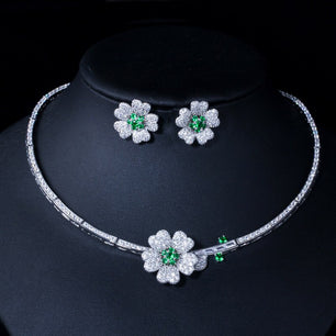 Women's Copper Cubic Zirconia Flower Trendy Wedding Jewelry Sets