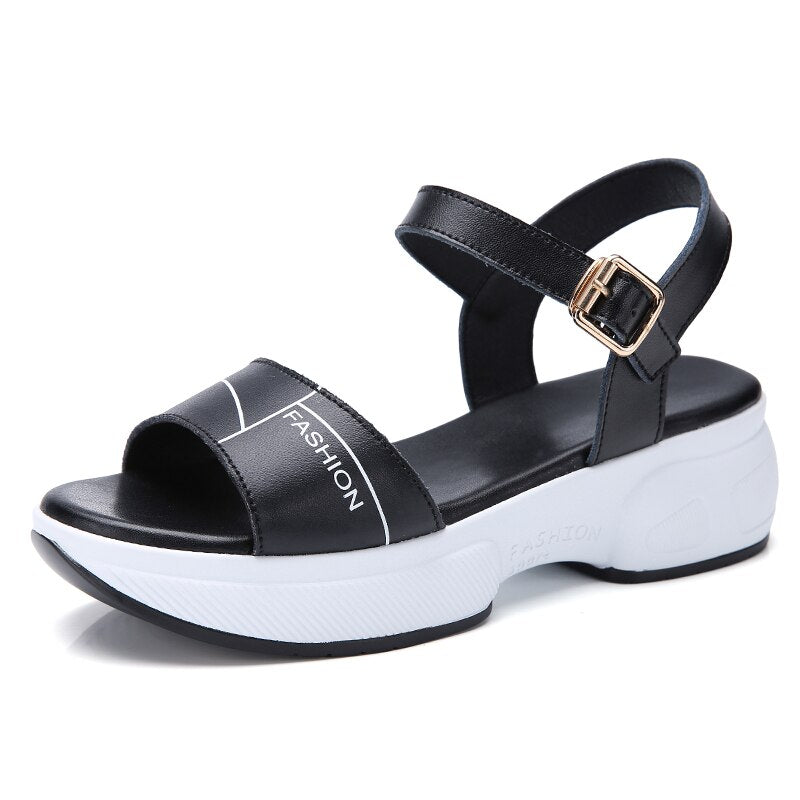 Women's Split Leather Open Toe Ankle Strap Solid Modern Sandals