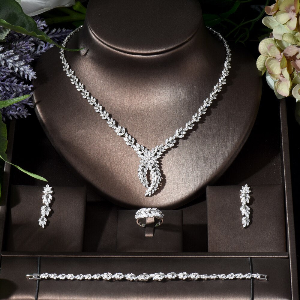 Women's Copper Cubic Zirconia Luxury Bridal Wedding Jewelry Set