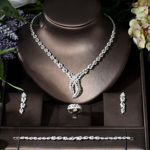 Women's Copper Cubic Zirconia Luxury Bridal Wedding Jewelry Set