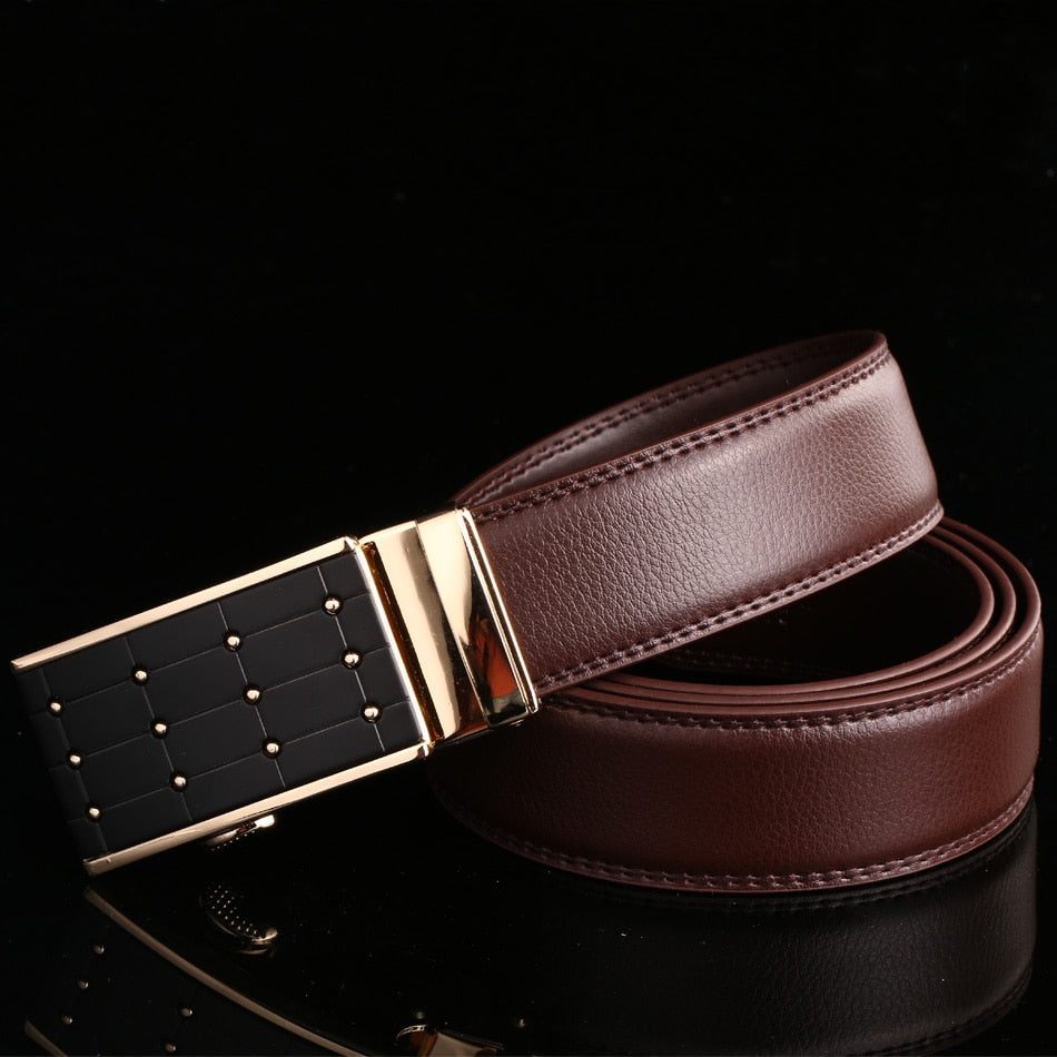 Men's Genuine Leather Solid Pattern Square Buckle Closure Belts