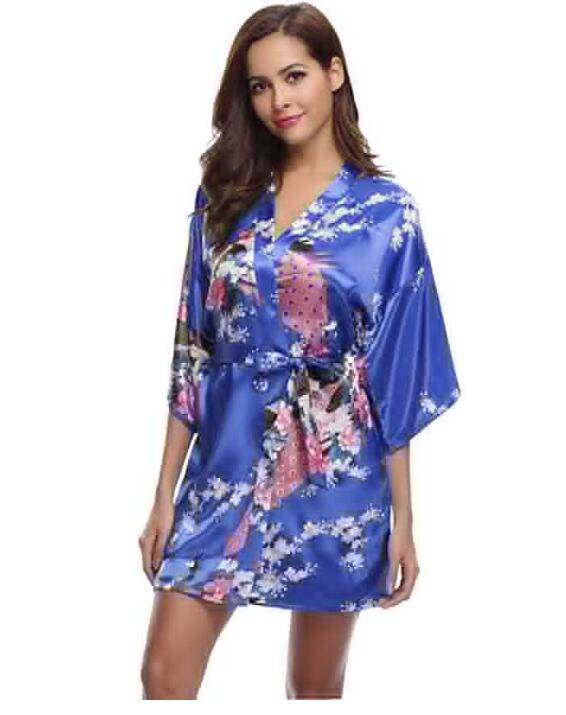 Women's V-Neck Silk Bridal Wedding Bath Robe Trendy Night Dress