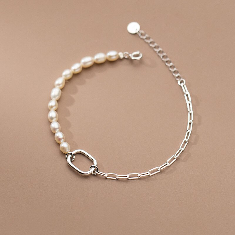 Women's 100% 925 Sterling Silver Pearl Romantic Chain Bracelet