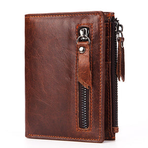 Men's PU Leather Zipper Closure Card Holder Coin Pocket Wallet