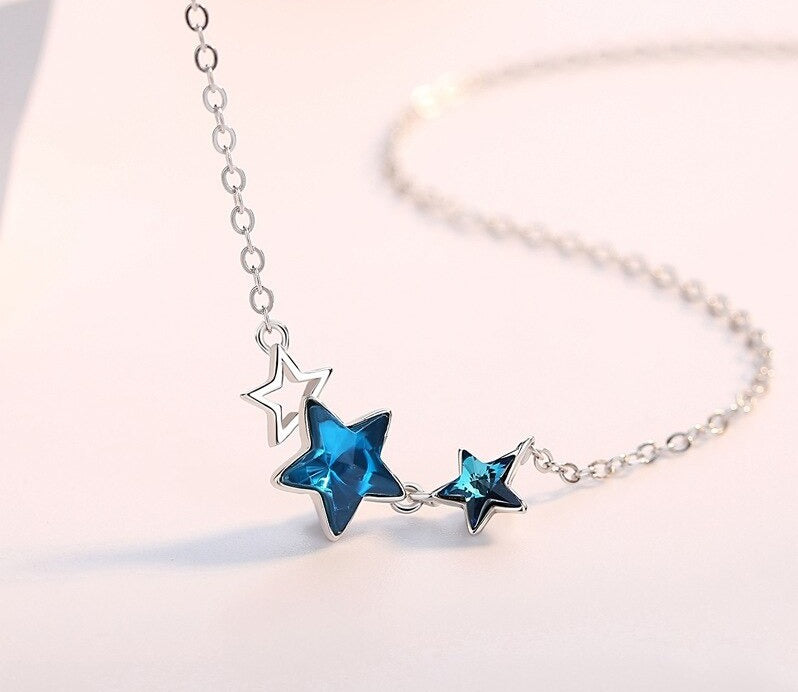 Women's 100% 925 Sterling Silver Zircon Star Trendy Necklaces