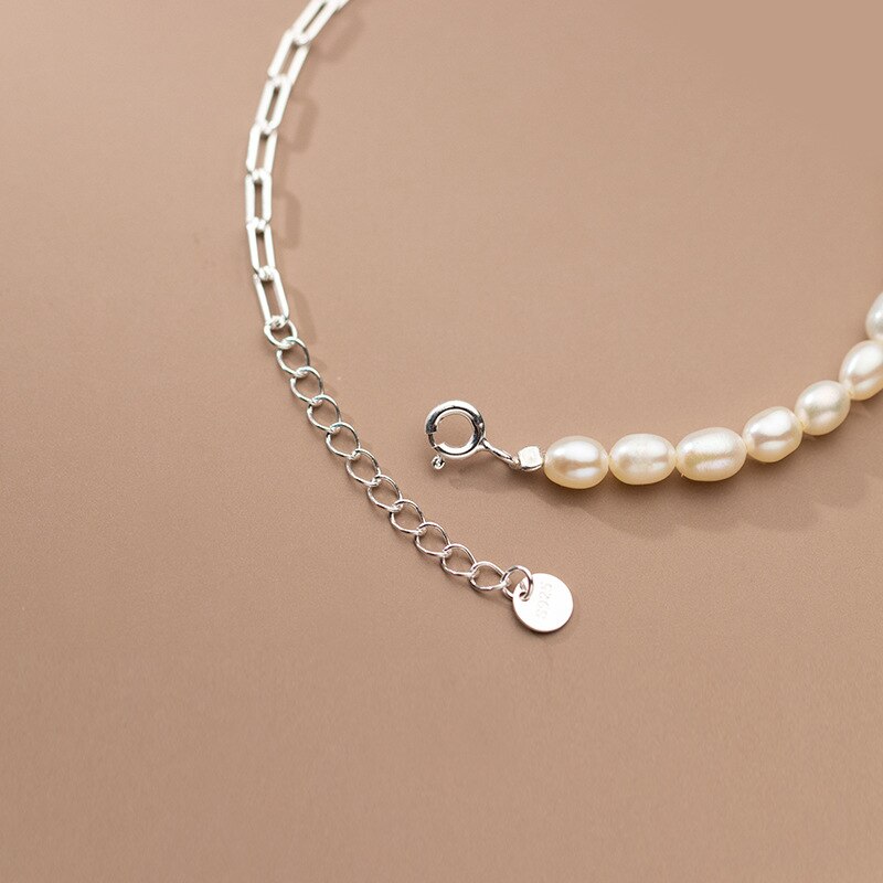 Women's 100% 925 Sterling Silver Pearl Romantic Chain Bracelet