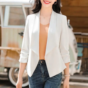 Women's Notched Collar Full Sleeves Single Button Casual Blazers