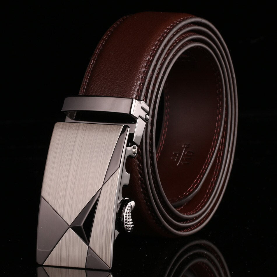 Men's Genuine Leather Solid Pattern Square Buckle Closure Belts