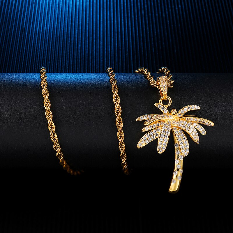 Men's Copper Hip Hop Link Chain Palm Tree Bling Trendy Necklaces