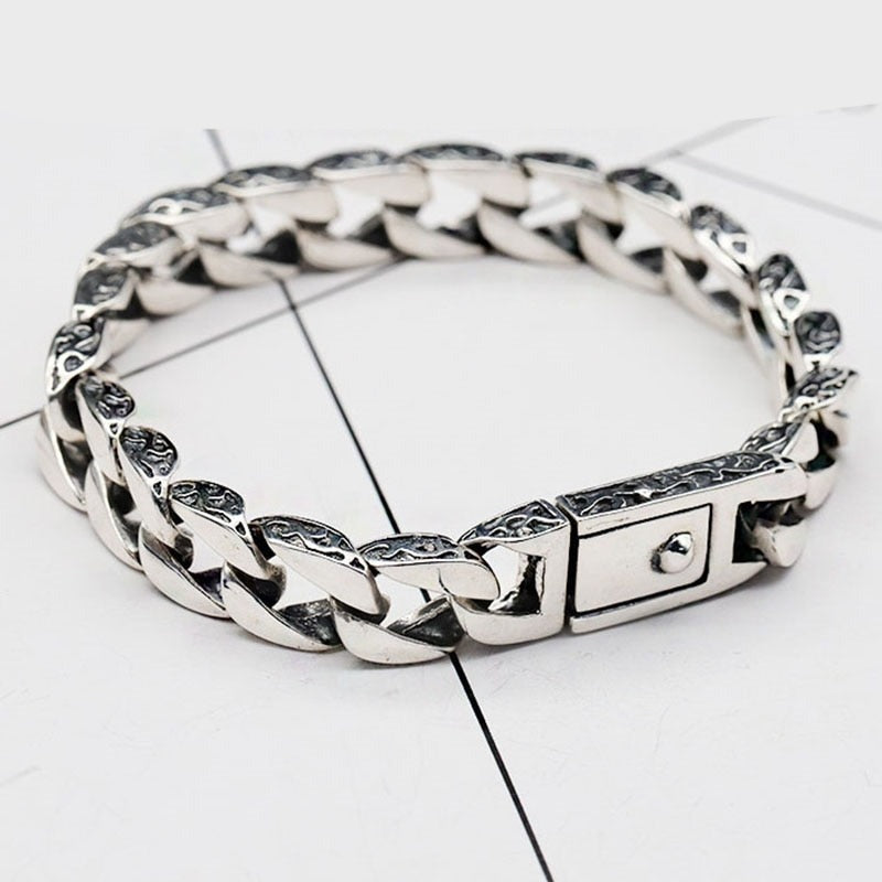 Men's 100% 925 Sterling Silver Geometric Pattern Vintage Bracelet