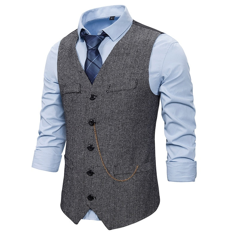 Men's Polyester Tweed Gilet Broadcloth Wedding Groom Suit Vest