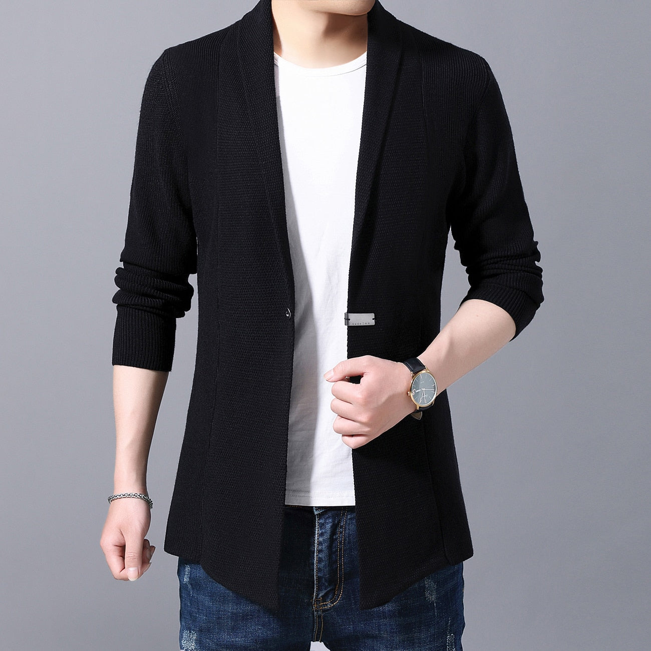 Men's Polyester Turn-Down Full Sleeves Casual Wear Solid Coats