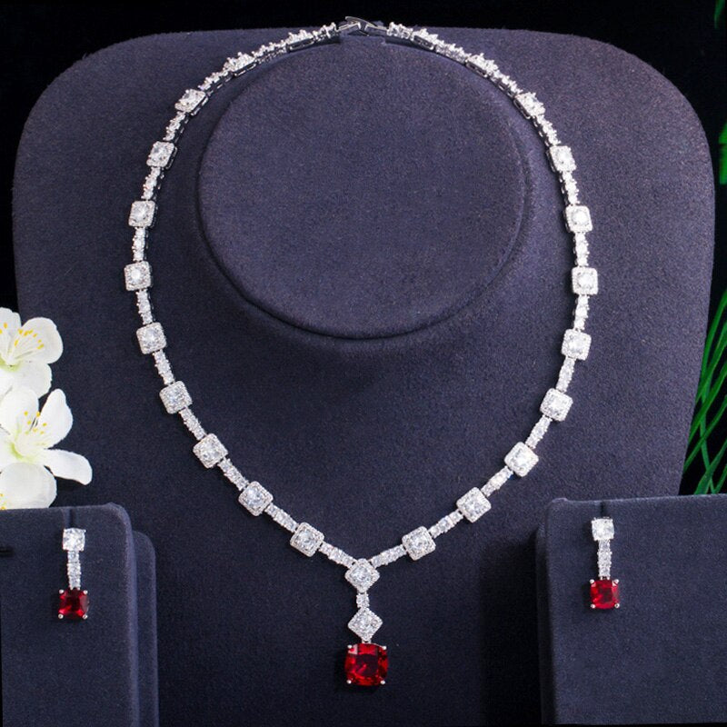 Women's Copper Cubic Zirconia Square Pattern Wedding Jewelry Set