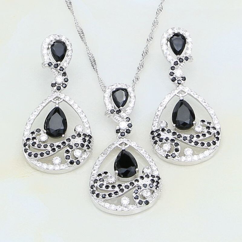 Women's 100% 925 Sterling Silver Zircon Water Drop Jewelry Set