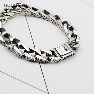 Men's 100% 925 Sterling Silver Geometric Pattern Vintage Bracelet