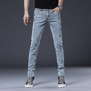 Men's Denim Mid Waist Zipper Fly Closure Solid Pattern Pants