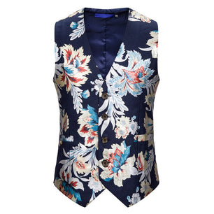 Men's Polyester Sleeveless Floral Slim Fit Wedding Suit Vest