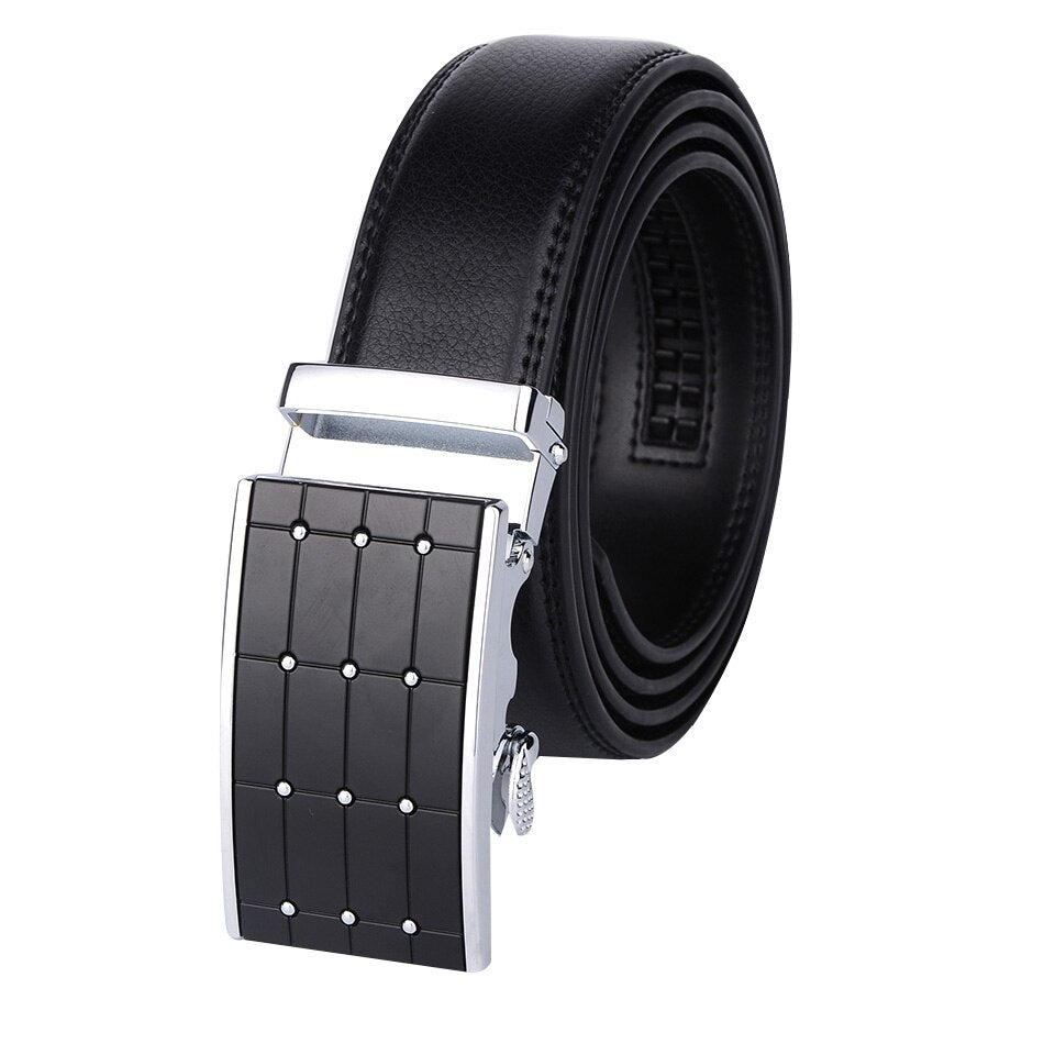 Men's Genuine Leather Solid Pattern Square Buckle Closure Belts