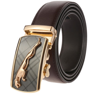 Men's Split Leather Buckle Closure Trendy Solid Pattern Belts