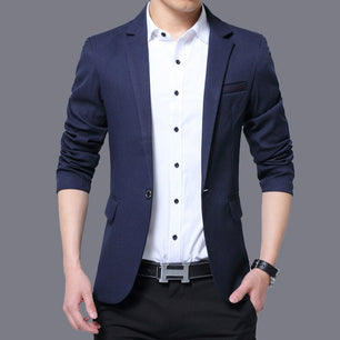 Men's Polyester Single Breasted Long Sleeve Plain Pattern Blazers