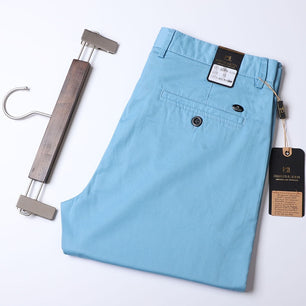 Men's Cotton Mid Waist Zipper Fly Closure Plain Casual Wear Pants
