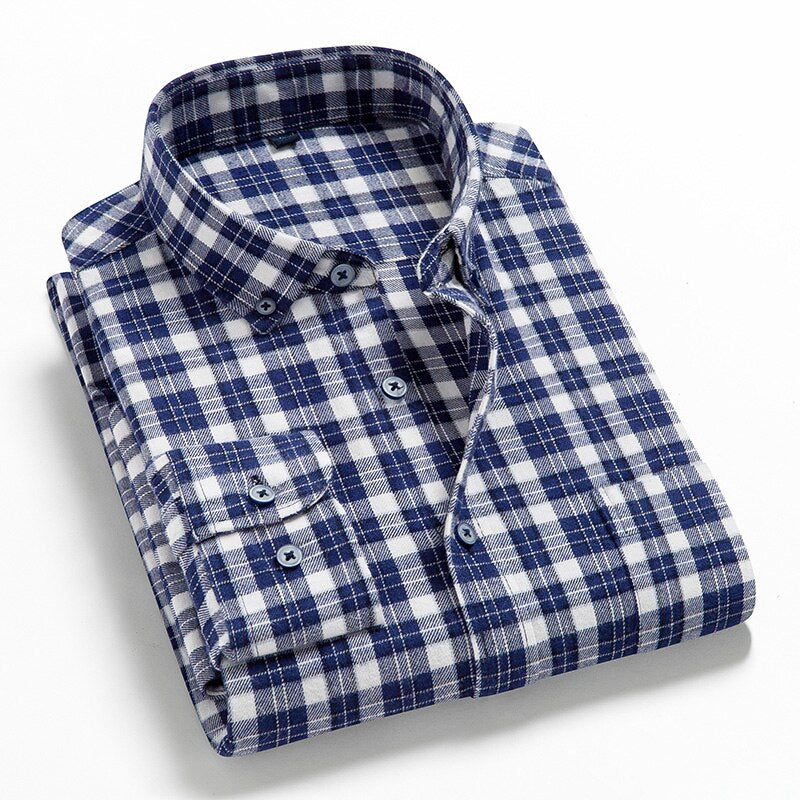 Men's 100% Cotton Single Breasted Full Sleeve Plaid Casual Shirt