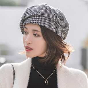 Women's Cotton Octagonal Vintage Casual Plaid Elegant Winter Caps