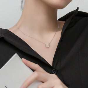 Women's 100% 925 Sterling Silver U Shape Zircon Pendant Necklace