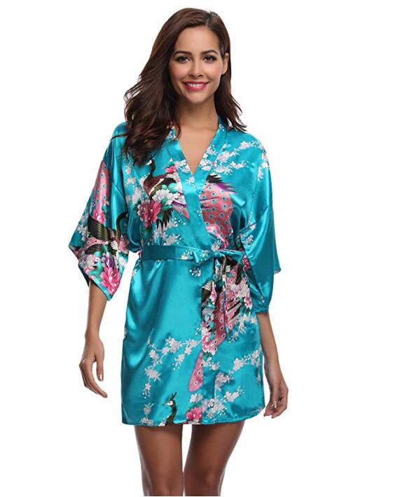 Women's V-Neck Silk Bridal Wedding Bath Robe Trendy Night Dress